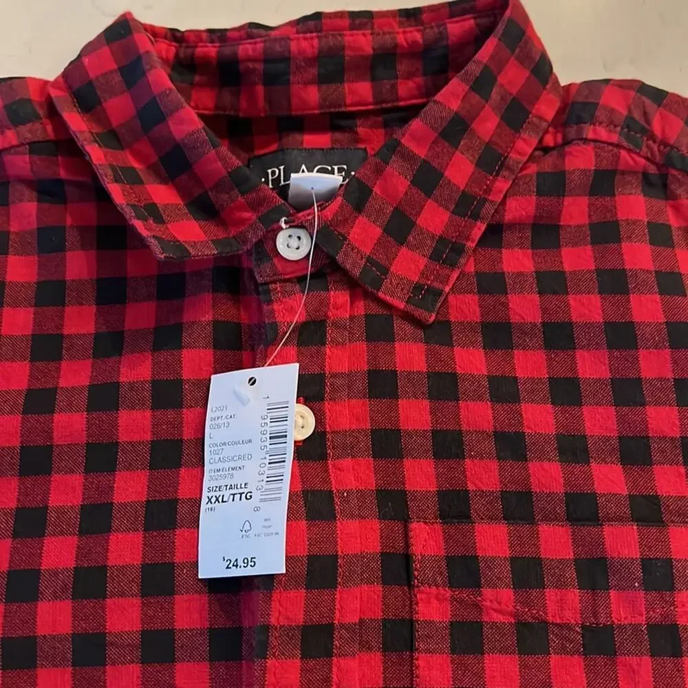Children's Place Button Down Buffalo Plaid Casual Shirt Size Youth XXL (16) NWT